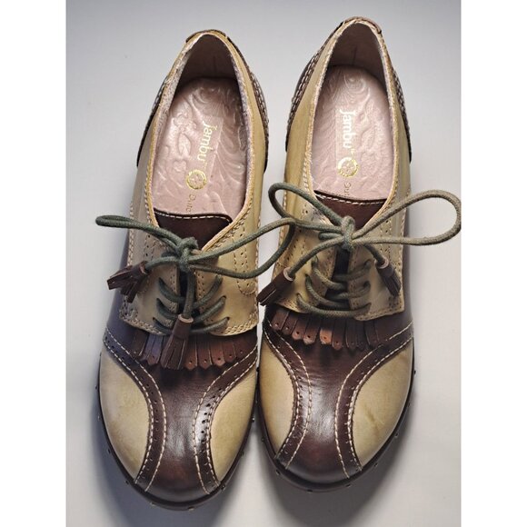 Jambu Dutch Design Lace-Up Leather Heeled Oxford Shoes Womens 8 Brown Platform - Picture 3 of 13